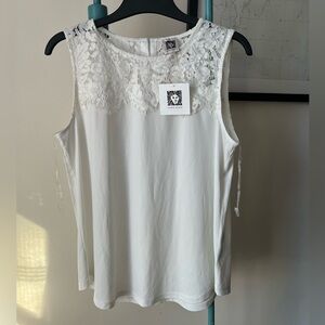Anne Klein Top with lace and button back white business casual